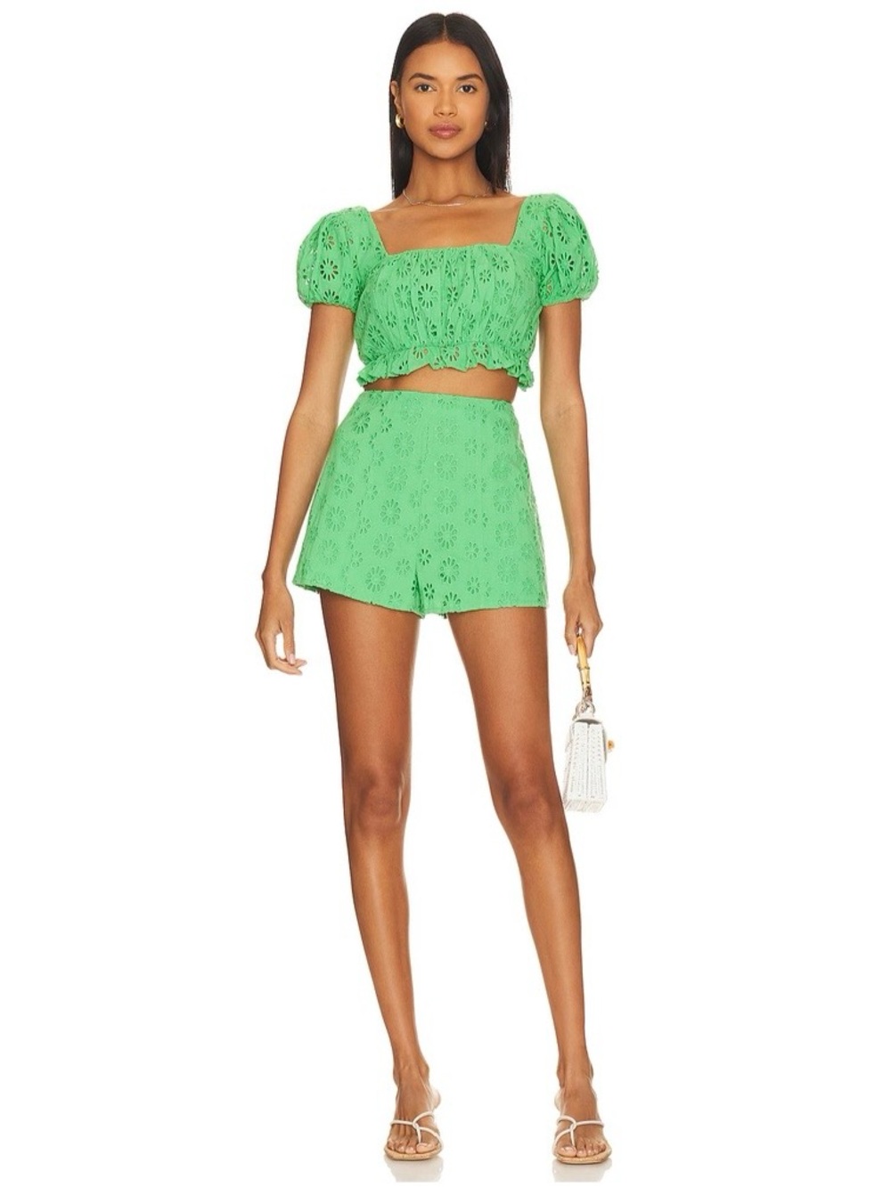 Lovers and Friends Leah Eyelet Green Short Set Size Small
